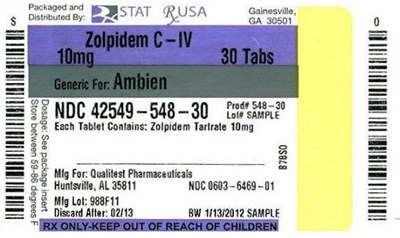 Principal Display Panelzolpidem 10mg, 28 Tablets (Zolpidem 10 mg Label  42549)